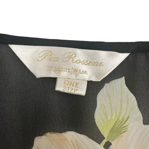 Pia Rossini Black Floral Kimono Tassel Seashells One Size Resortwear Boho Shawl - Picture 2 of 12